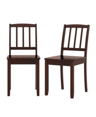 Wood Dining Chair Set of 2 with Curved Backrest and Rubberwood Legs