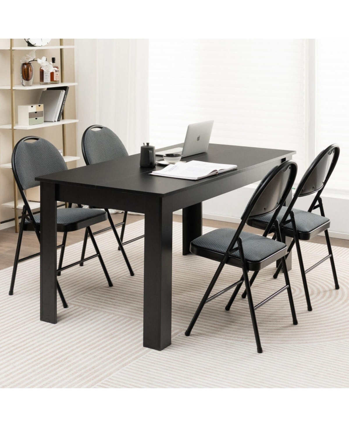 Gouun 4-Piece Padded Folding Chairs Fabric Backrest Metal Frame Set