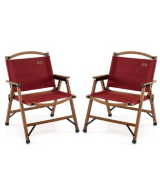 Folding Camping Chairs Set of 2 with Bamboo Frame and Low Lounge Seat