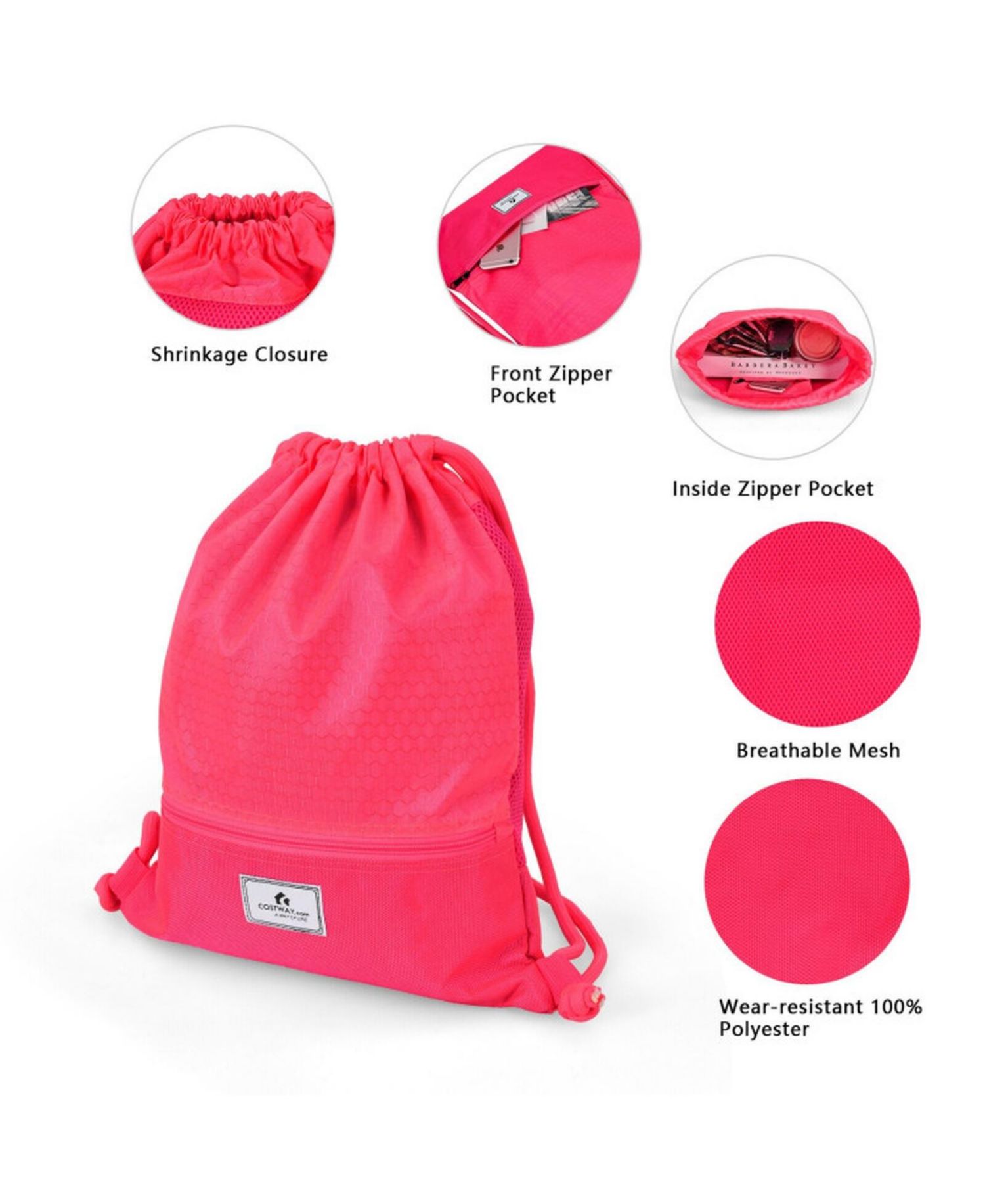 Foldable Drawstring Sports Backpack with Zippered Pockets