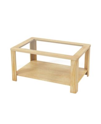 2-Tier Rectangular Coffee Table with Tempered Glass Top