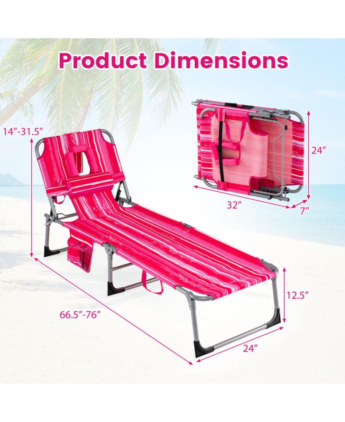 Gouun Portable Tanning Chaise Lounge Chairs Set of 2 with Adjustable Footrest