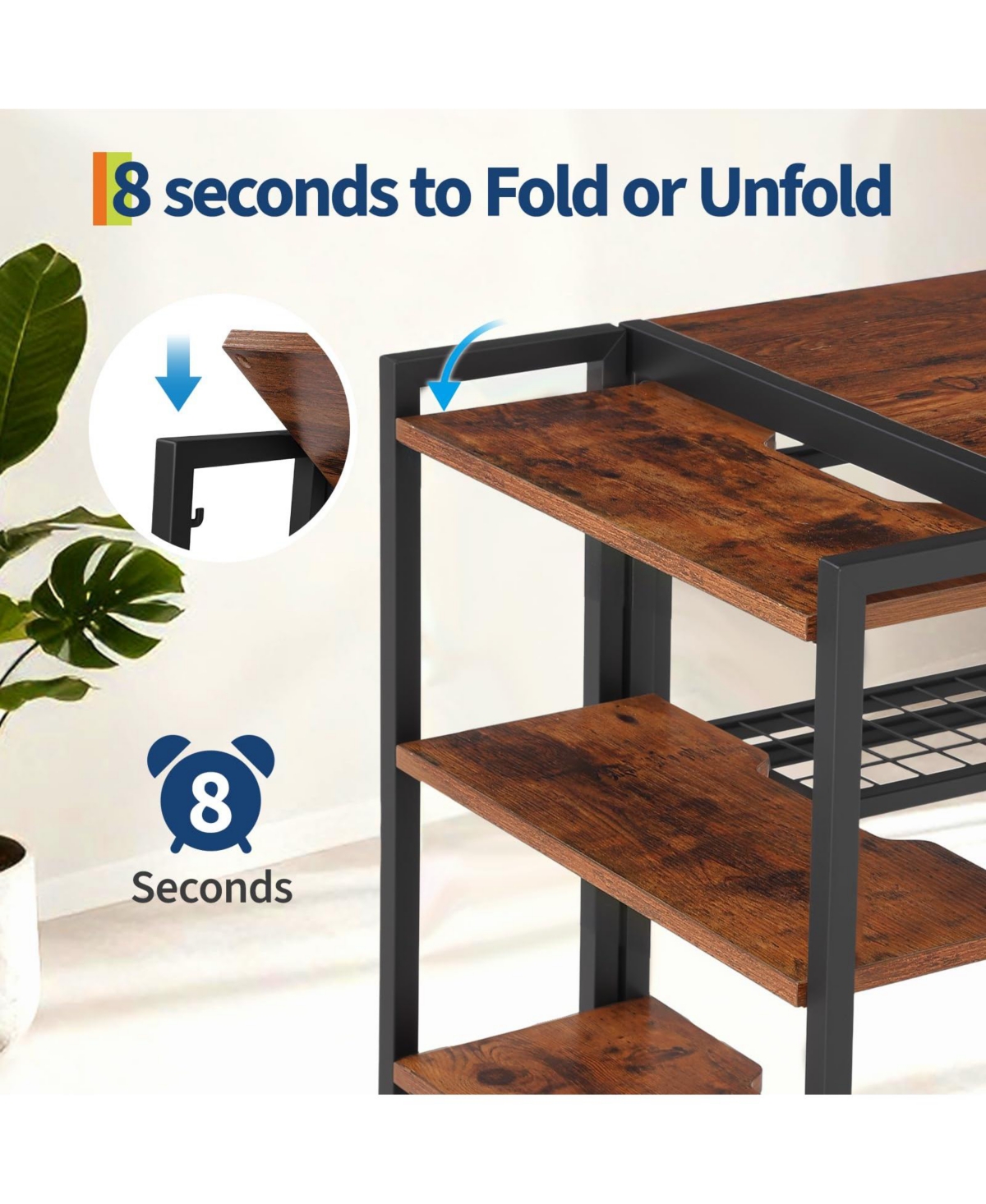 gaomon Folding Desk with Storage Shelves-Space-saving, Sturdy, and Durable No Assembly Required Ideal for Bedrooms and Home Offices