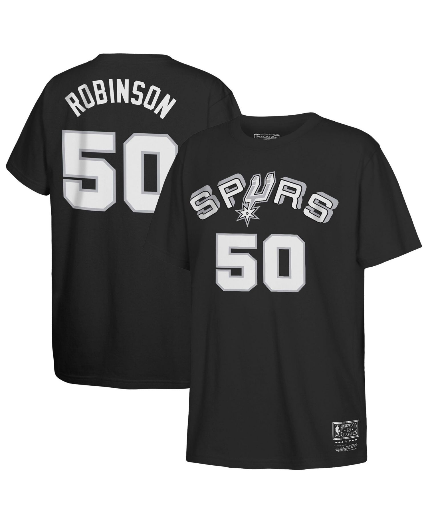 Big Boys and Girls Mitchell Ness David Robinson Black San Antonio Spurs Hardwood Classics Name & Number T-Shirt