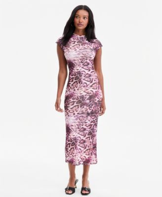 Women's Mock Neck Short-Sleeve Print Bodycon Midi Dress