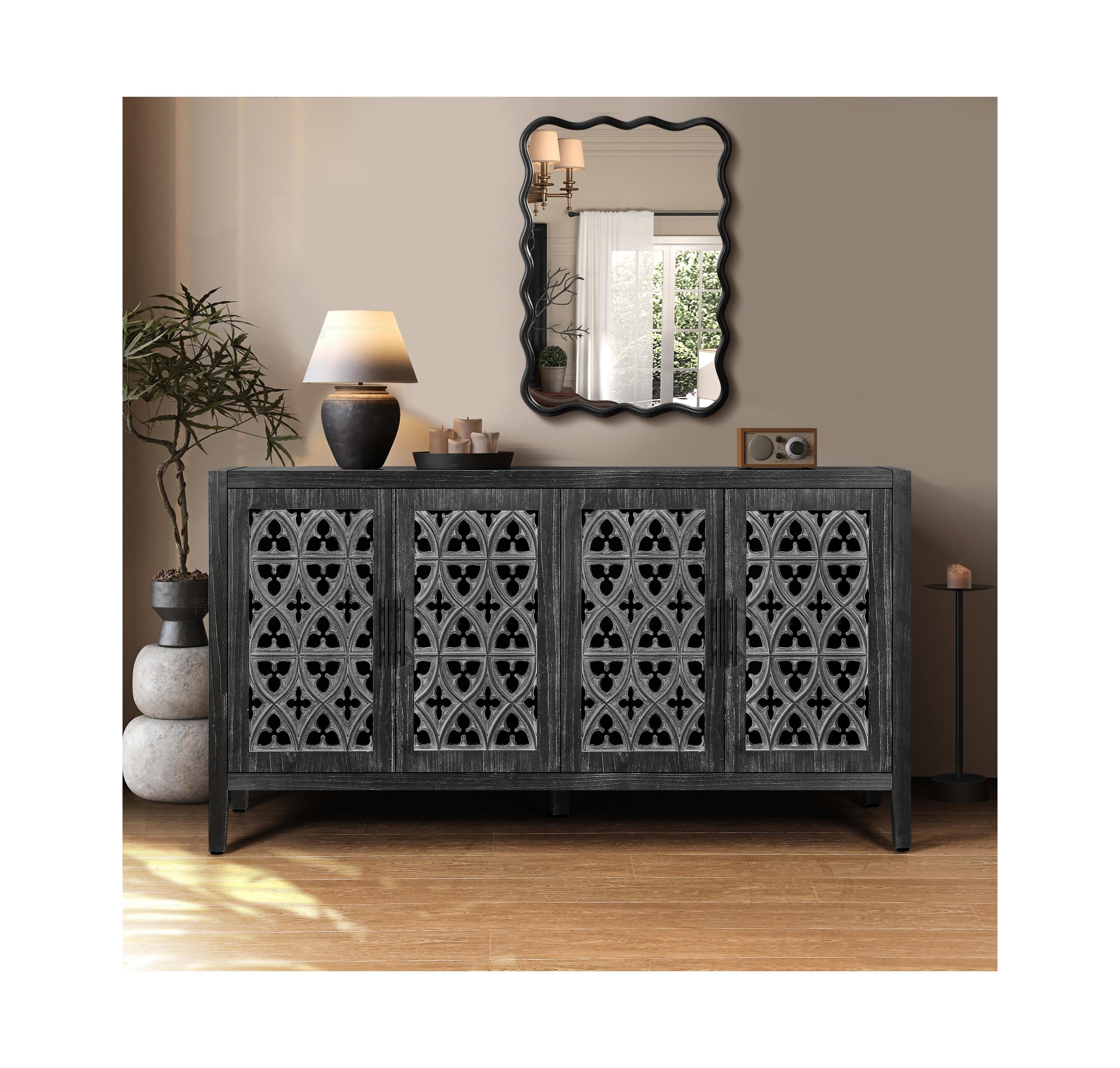Clihome Hollow Four Door Antique Cabinet, American Country Style, Suitable for Living Room, Tv Kitchen