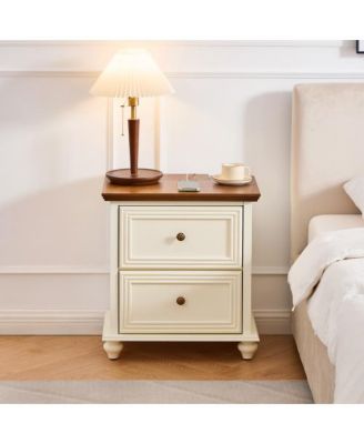 22.9"W Mid Century 2 Drawers Nightstand with USB Charging Station