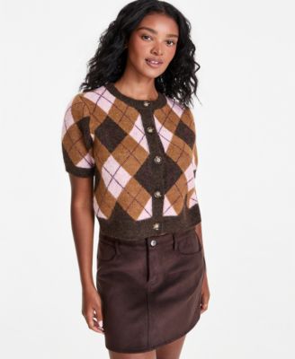 Women's Plaid Short-Sleeve Button-Front Cardigan