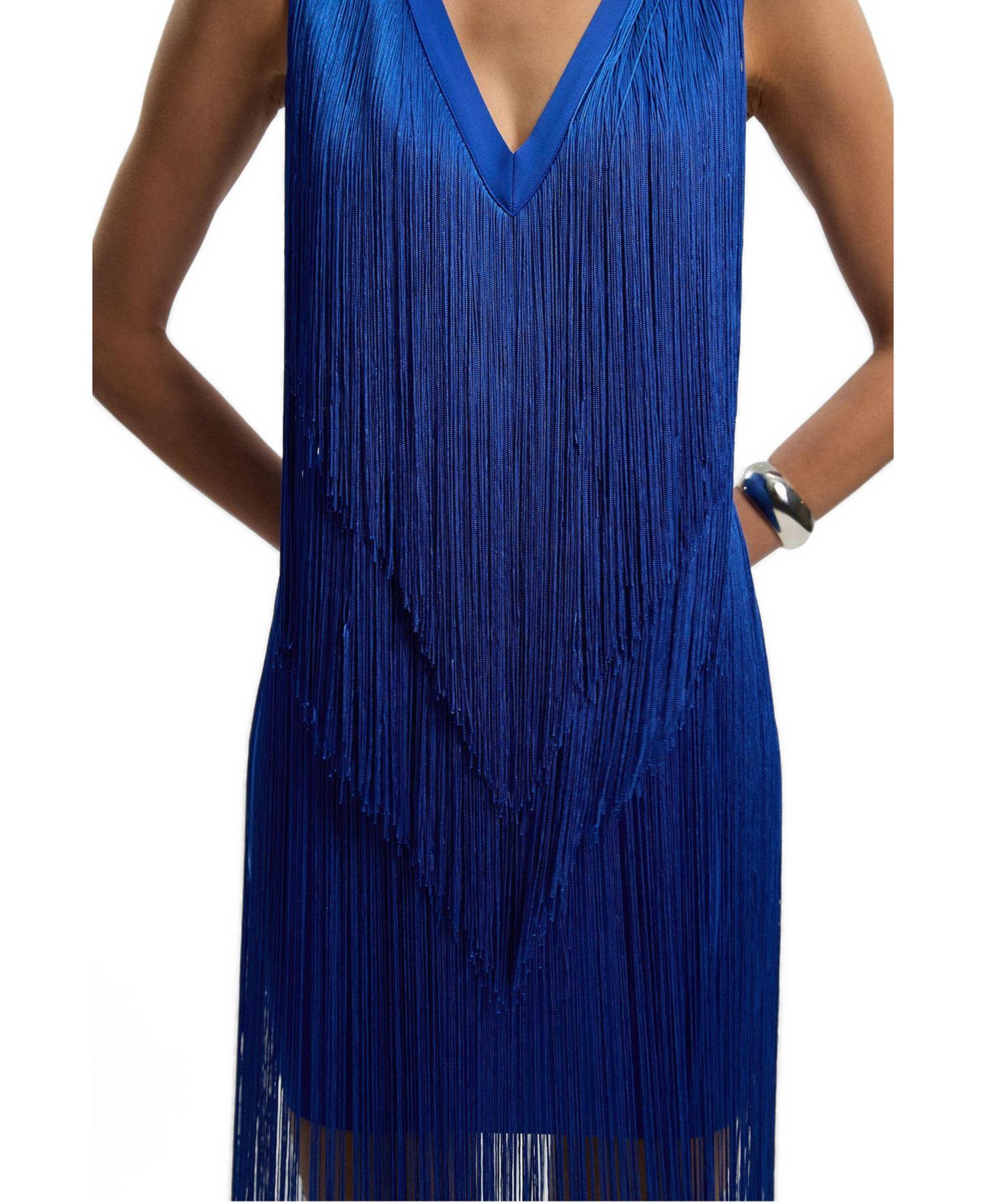 Women's Fringe Bandage V-Neck Midi Dress