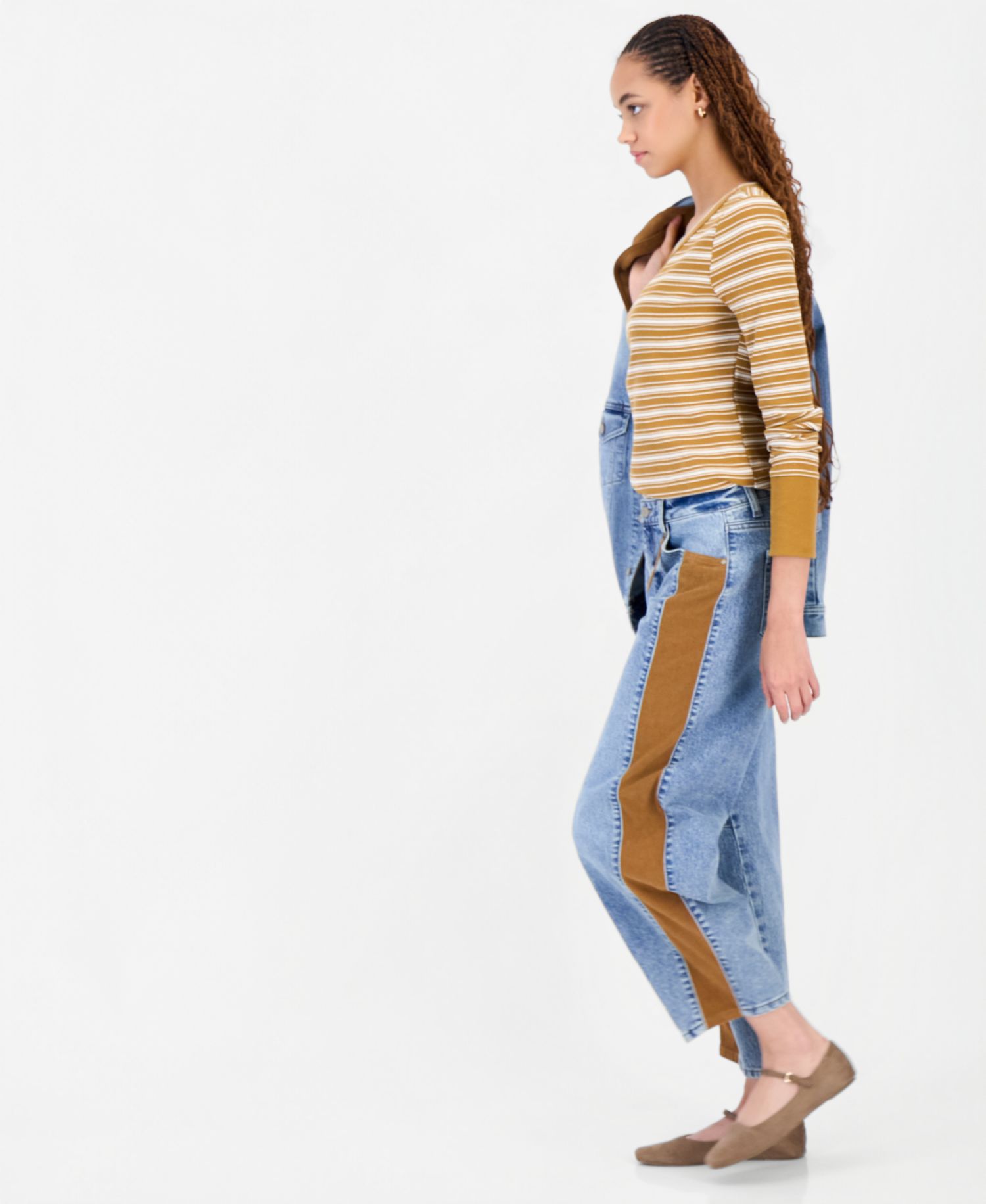 Women's Cord Trim Barrel Leg High-Rise Jeans