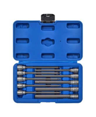 Hex Bit Socket Set 3/8inch  Drive SAE 1/16-1/2inch  Long Allen CR-V S2 Steel 10pieces