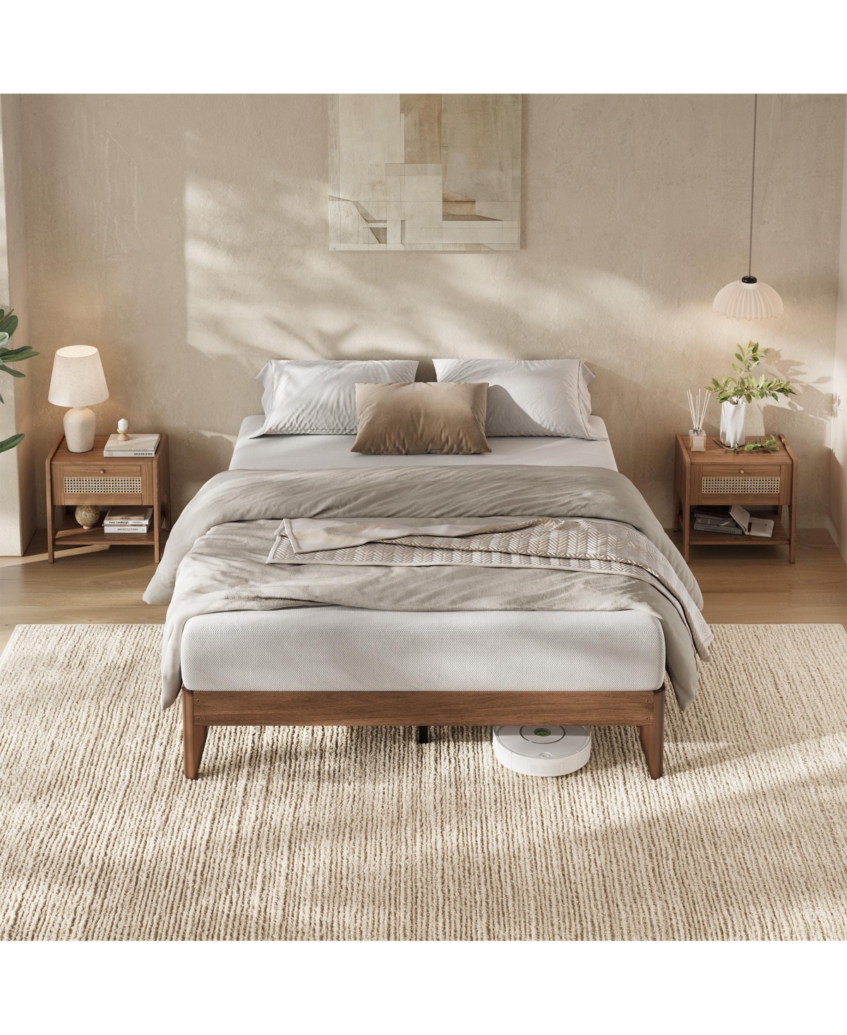 homfan Wood Platform Bed - Noise-Free Design with Metal and Wood Slat Support, No Box Spring Needed