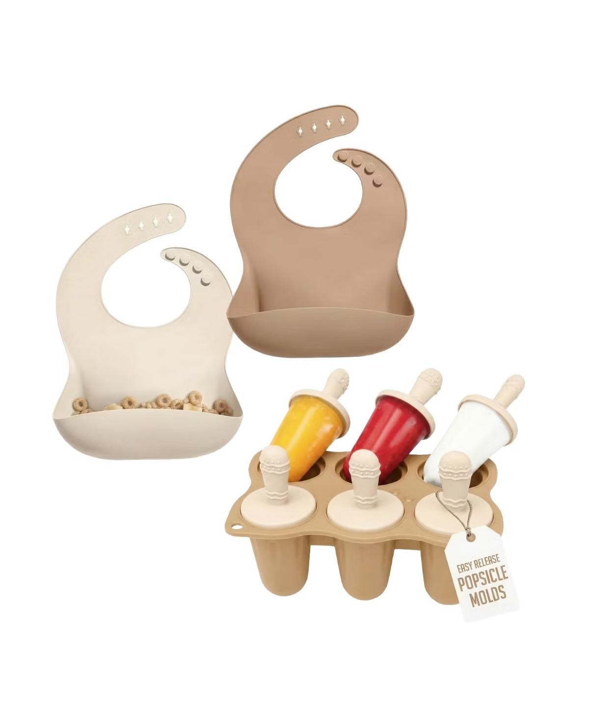 Sperric Baby Teething Popsicle Set with 6-cavity mold and 2 silicone bibs, Bpa-free, freezer and dishwasher safe for soothing teething relief. - Neutr