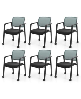 6 Piece Conference Chairs Stackable Office Guest Mesh Chair Waiting Room Wheels