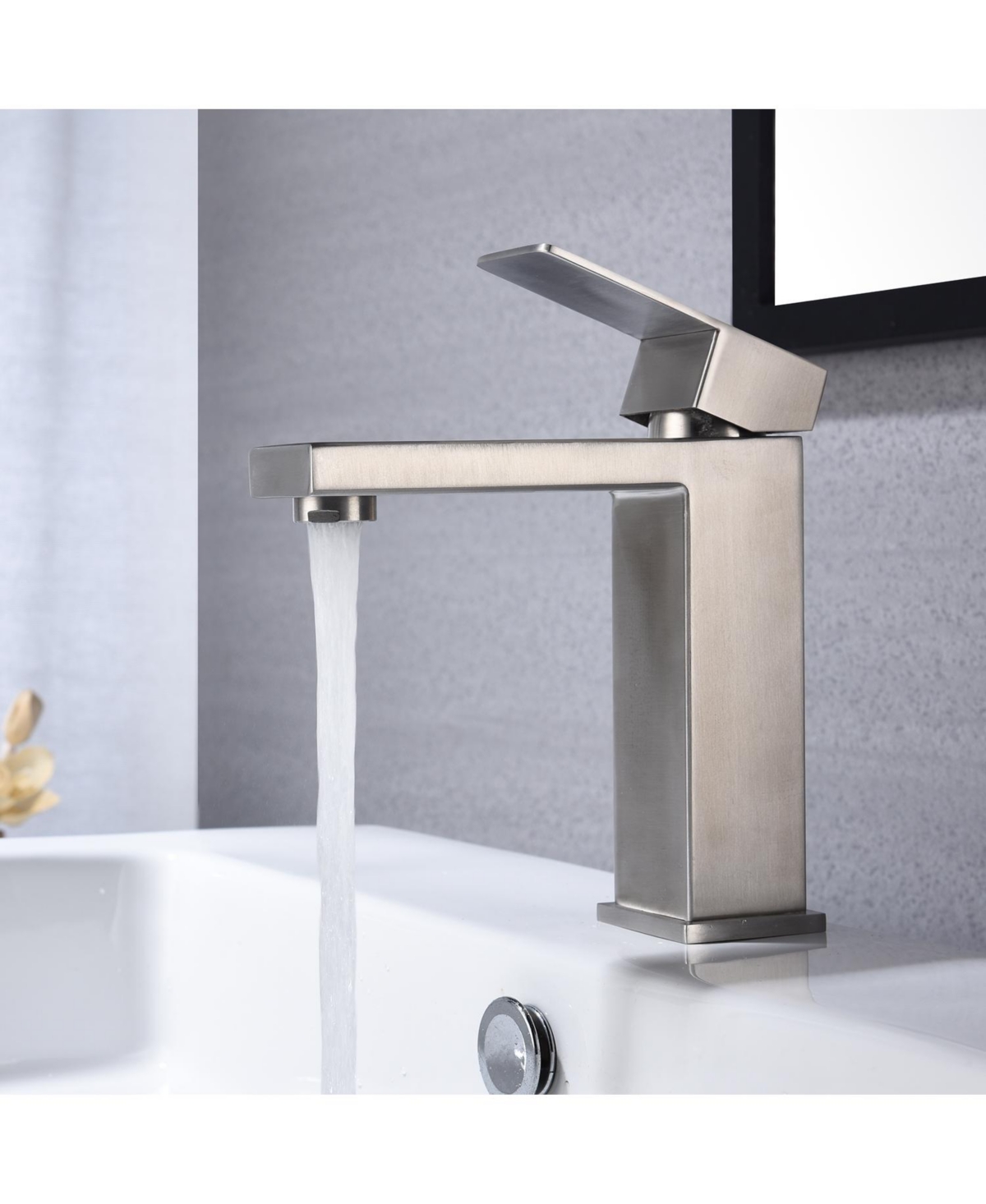 Midola Waterfall Spout Bathroom Faucet, Single Handle Bathroom Vanity Sink Faucet with Brushed Nickel for Bathroom