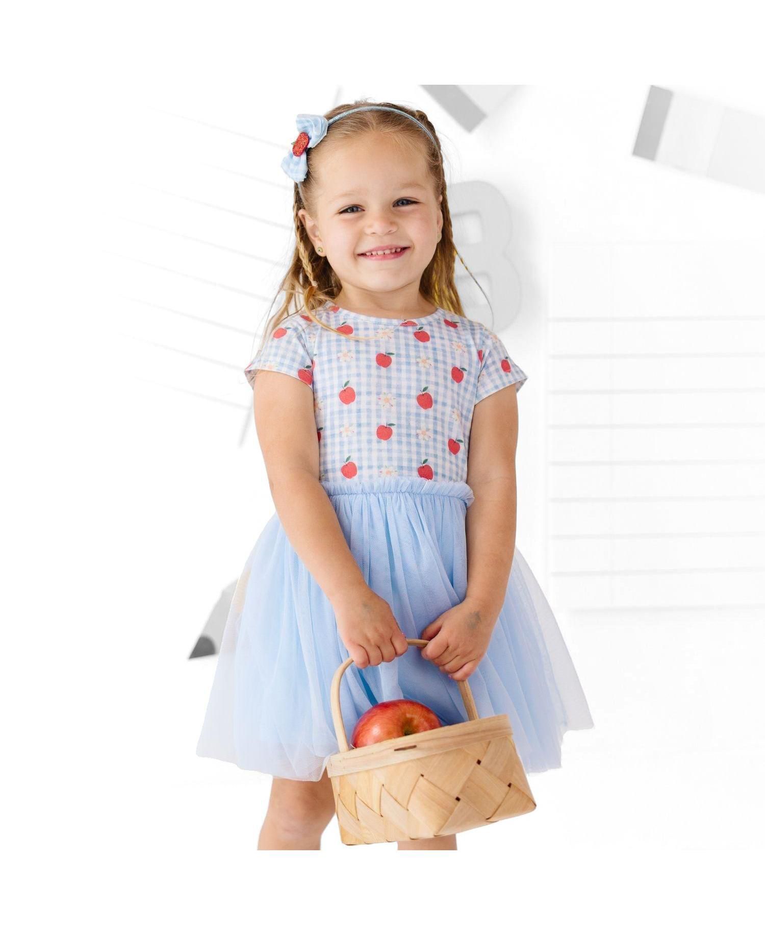 Little Girls Apple Gingham Short Sleeve Tutu Dress