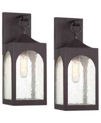 Tyne Modern Outdoor Wall Light Fixtures Set of 2  Metal 16 1/2inch  Seedy Glass for Post Exterior Barn Deck House