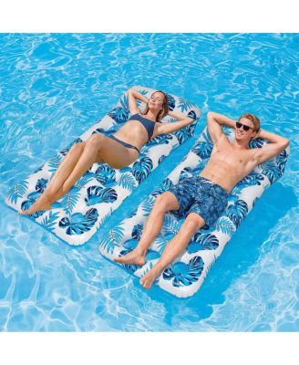 Inflatable Pool Float Mat 73"x34" Adult Lounger Float with Headrest Pool Lounge Chair Floating