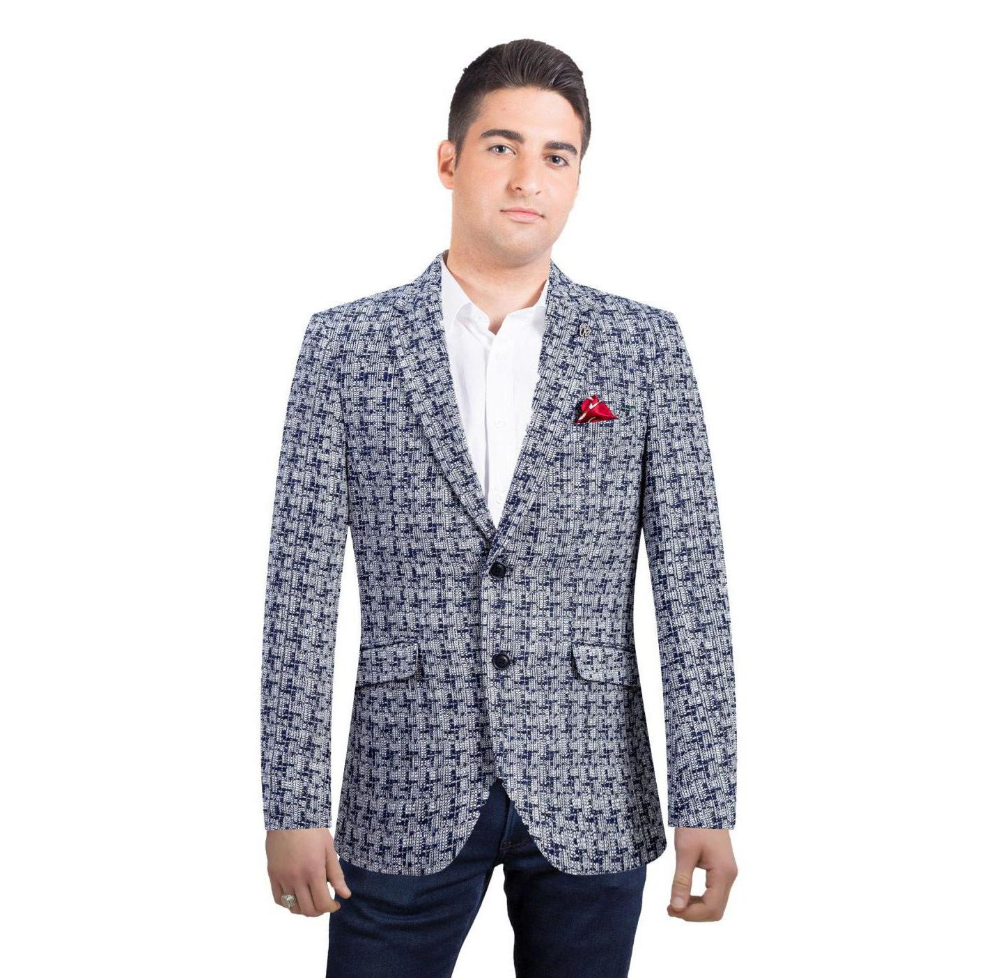 Мужской пиджак Elie Balleh Slim Fit Hound tooth Brocade Blazer, цвет: Тёмно-синий — фото 1