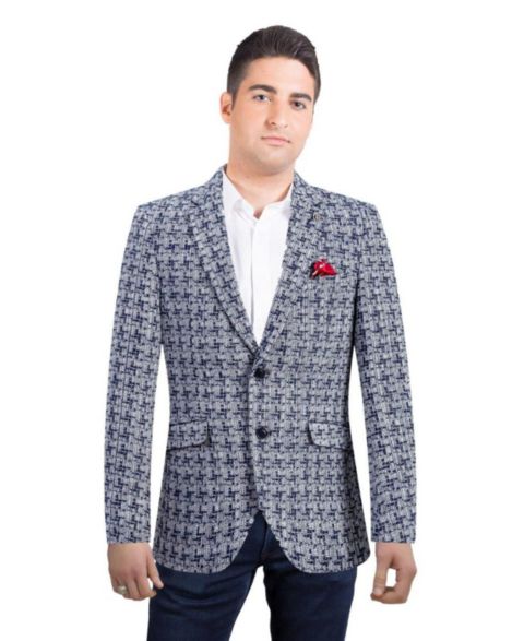 Мужской пиджак Elie Balleh Slim Fit Hound tooth Brocade Blazer, цвет: Тёмно-синий