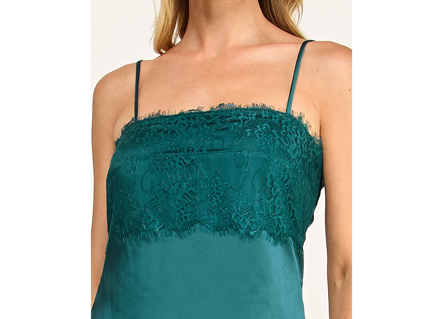 Juniors' Sleeveless Lace and Satin Slip Midi Dress