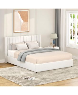Queen Size Ivory Boucle Upholstered Platform Bed with Patented 4 Drawers Storage, Tufted Headboard, Wooden Slats, No Box Spring Needed