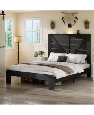 Full Size Wood Platform Bed Frame with Heavy Duty Metal Frame, Industrial Style, Steel Slats, No Box Spring Needed