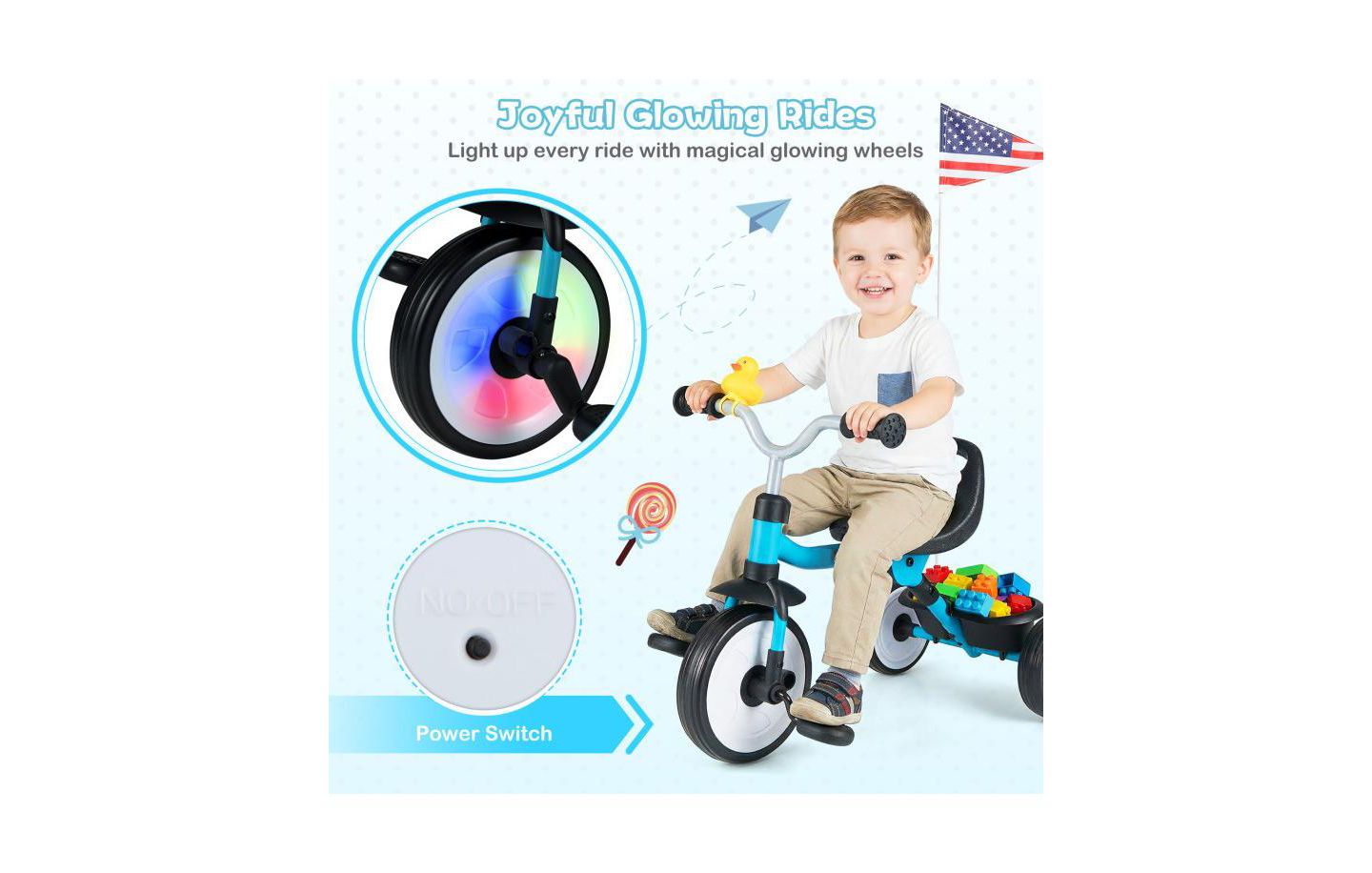 Детская игрушка Slickblue Kids Tricycle with Adjustable Seat and Storage Basket, цвет: Синий — фото 8