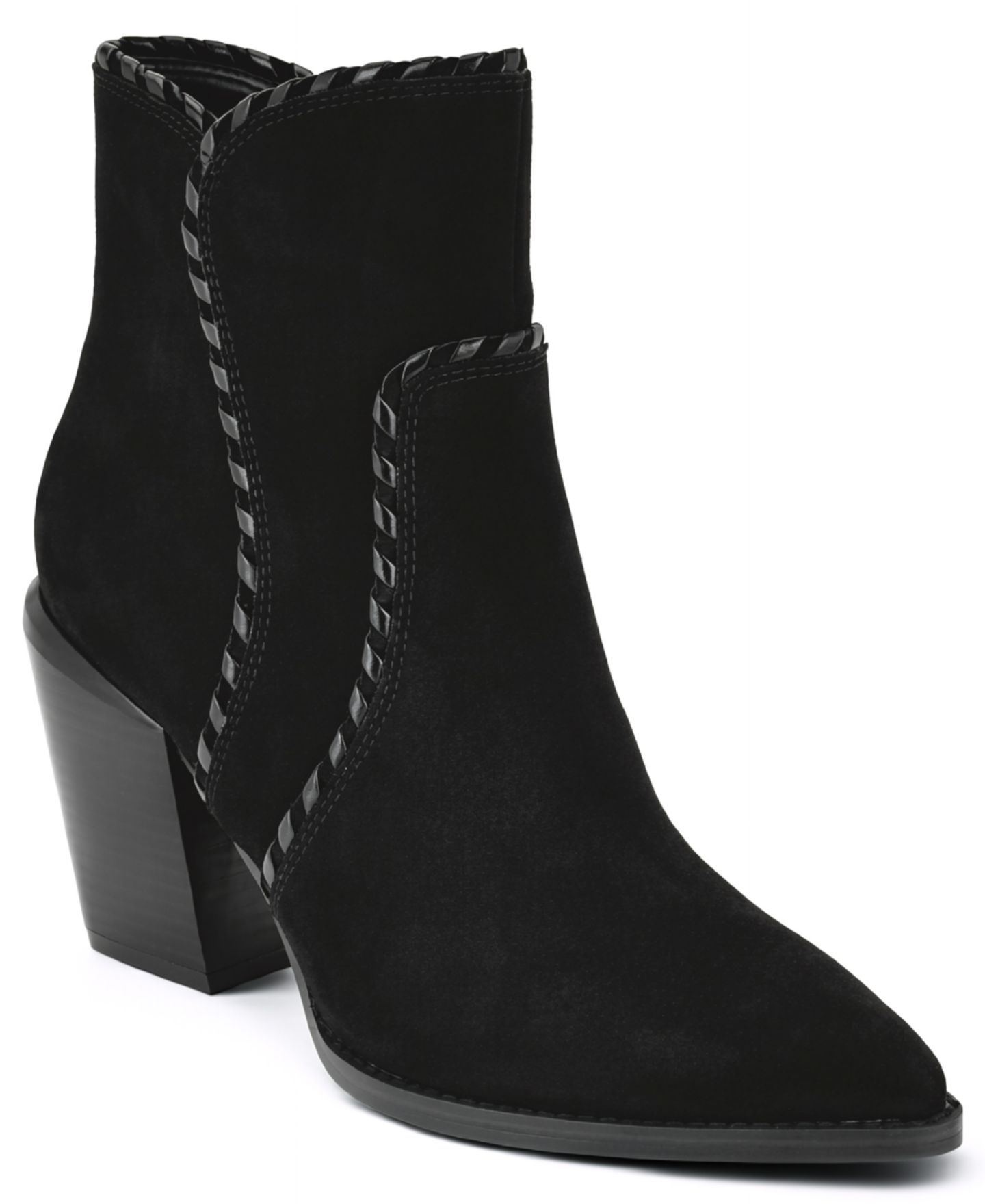 Женские ботинки Nine West Raxton Suede Whipstitch Block Heel Booties, цвет: Чёрный замшевый — фото 1