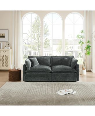 Modern Fabric Loveseat Sofa Couch for Living Room, Upholstered Large Size Deep Seat 2-Seat Sofa with 4 Pillows