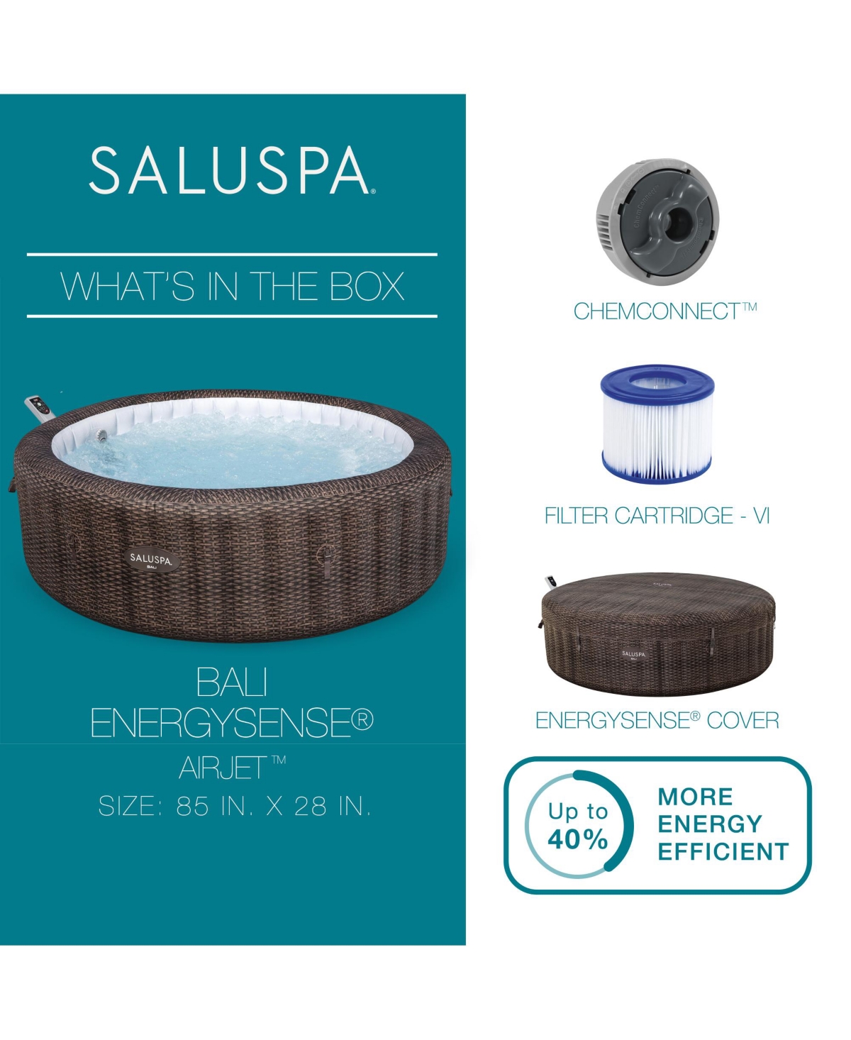 Bestway SaluSpa Bali Smart AirJet Inflatable Hot Tub w/ EnergySense Cover