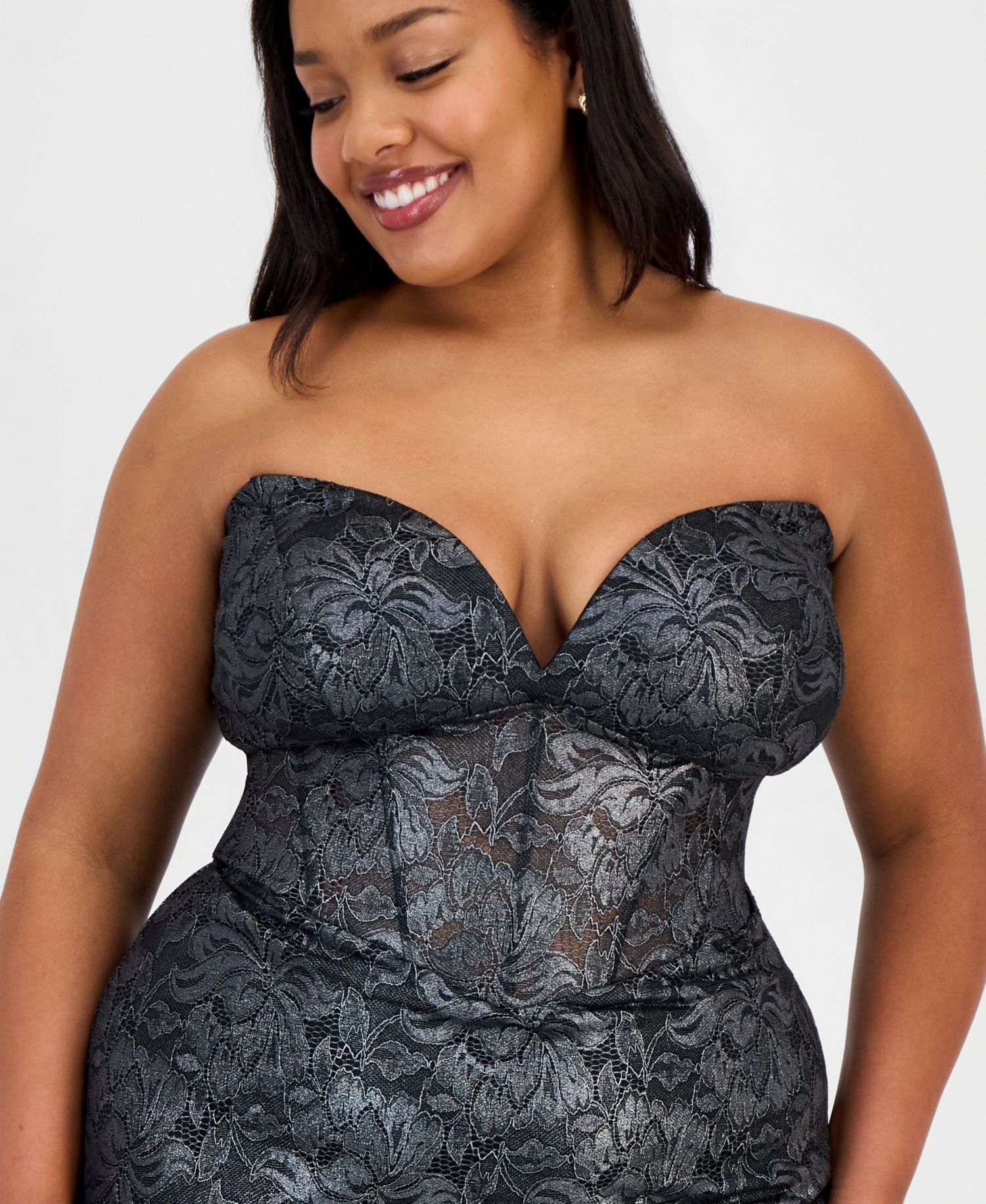 Trendy Plus Size Corset Metallic Gown
