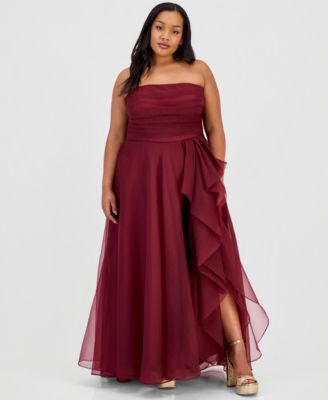Trendy Plus Size Ruffled Strapless Gown