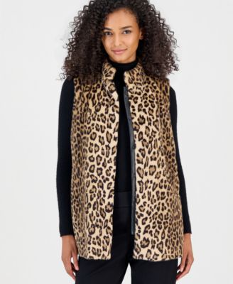 Women's Combo Snap Front Leopard-Print Faux Fur Vest