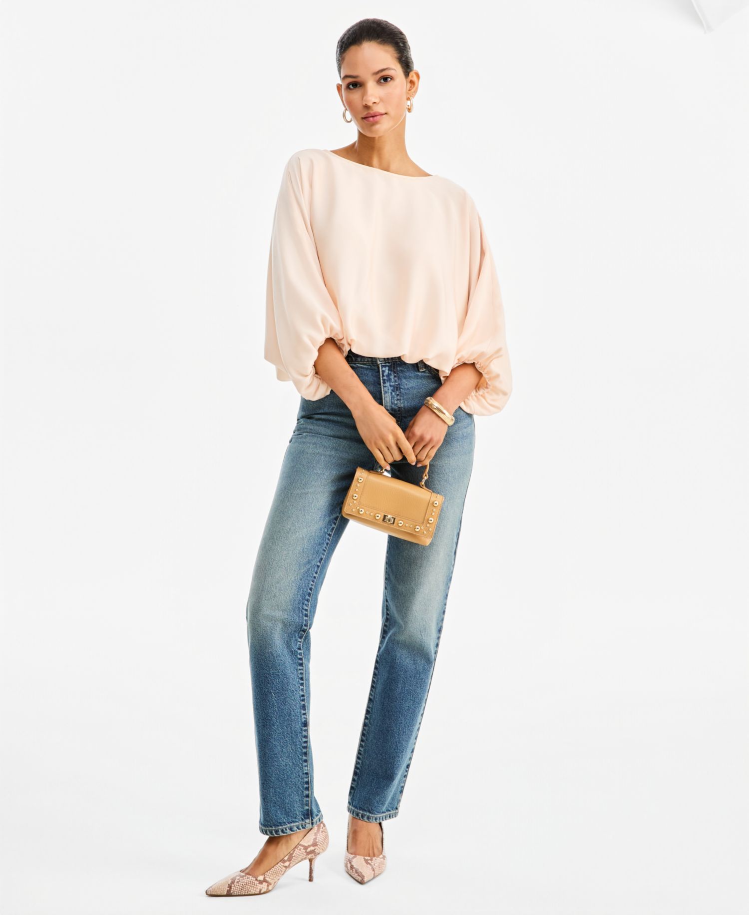 Women's Elbow-Sleeve Bubble Boat Neck Blouse