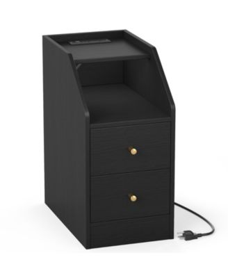 End Table with Charging Station, Sofa Side Table with Drawers and Storage Shelf