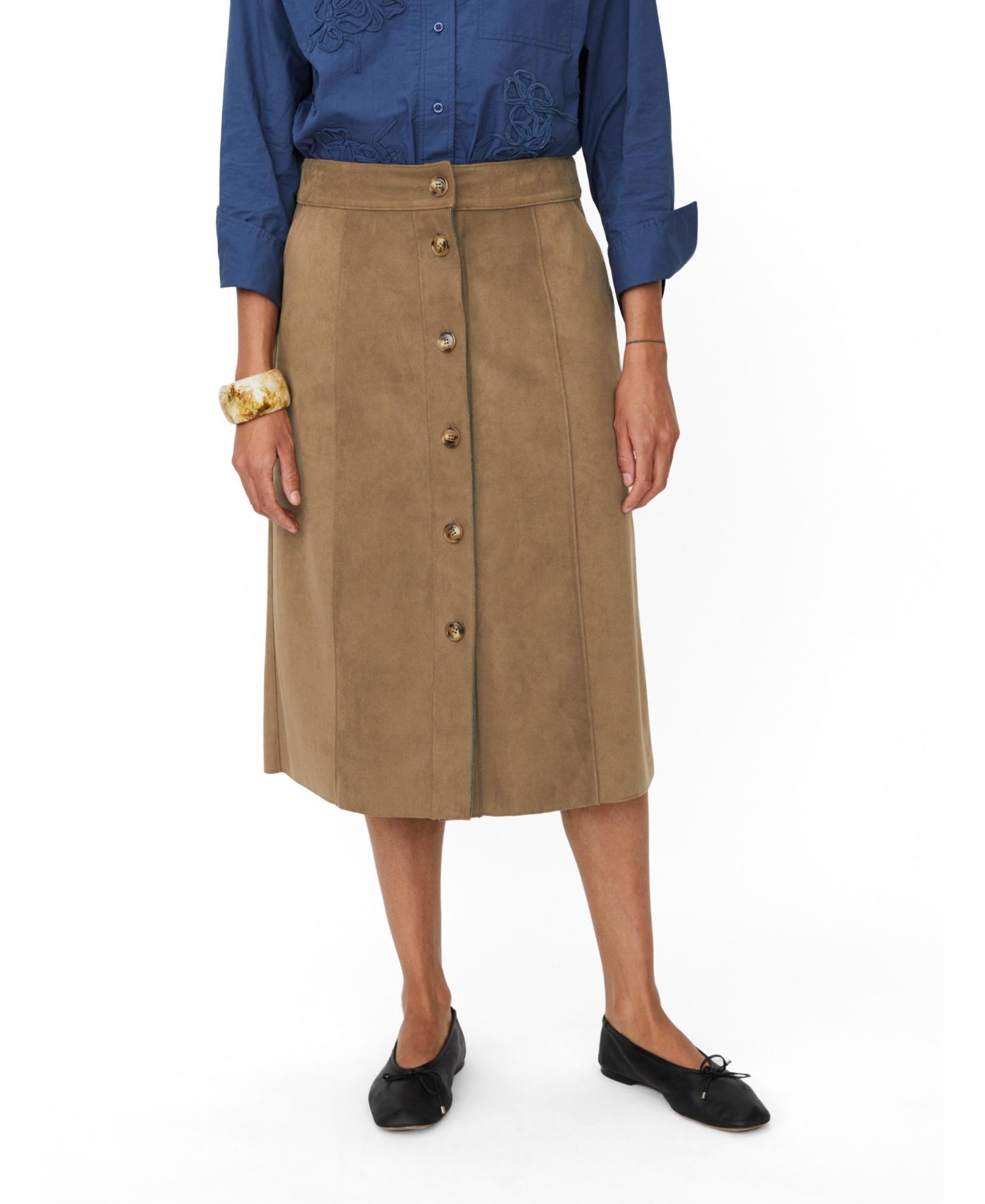 Women's Button Front Midi Skirt