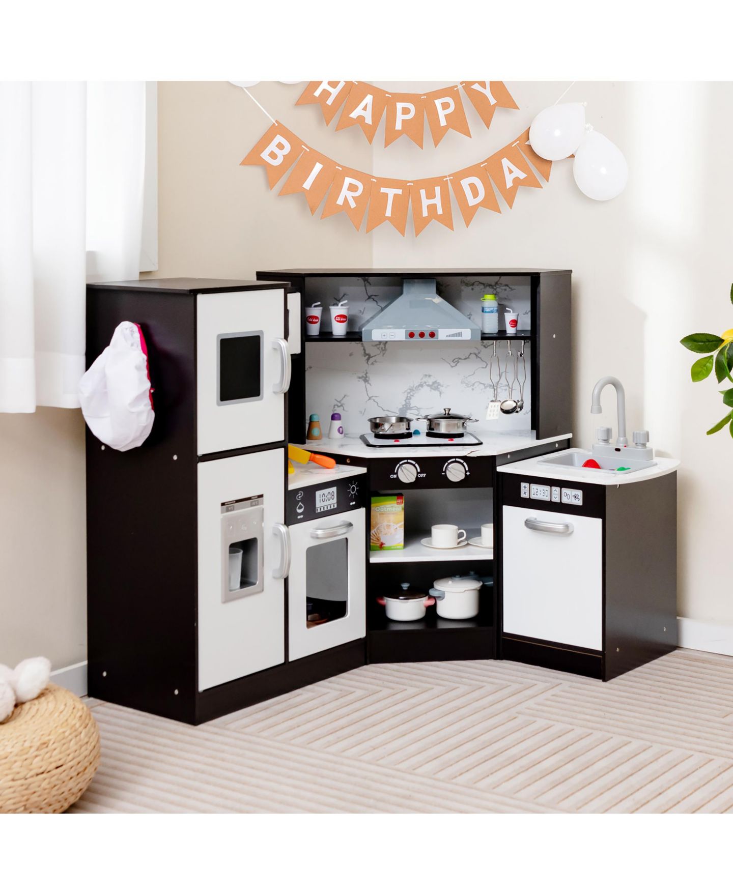 Детский игровой набор Gymax Wooden Corner Kitchen 12-Piece Playset, Ages 3+, цвет: Коричневый — фото 2