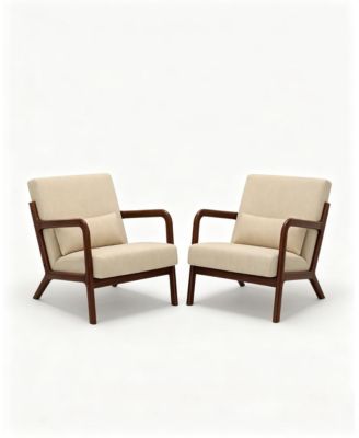 2-piece corduroy accent chairs with mid-century design, sturdy wood frame, lumbar pillow, and comfy seating for living room or bedroom.