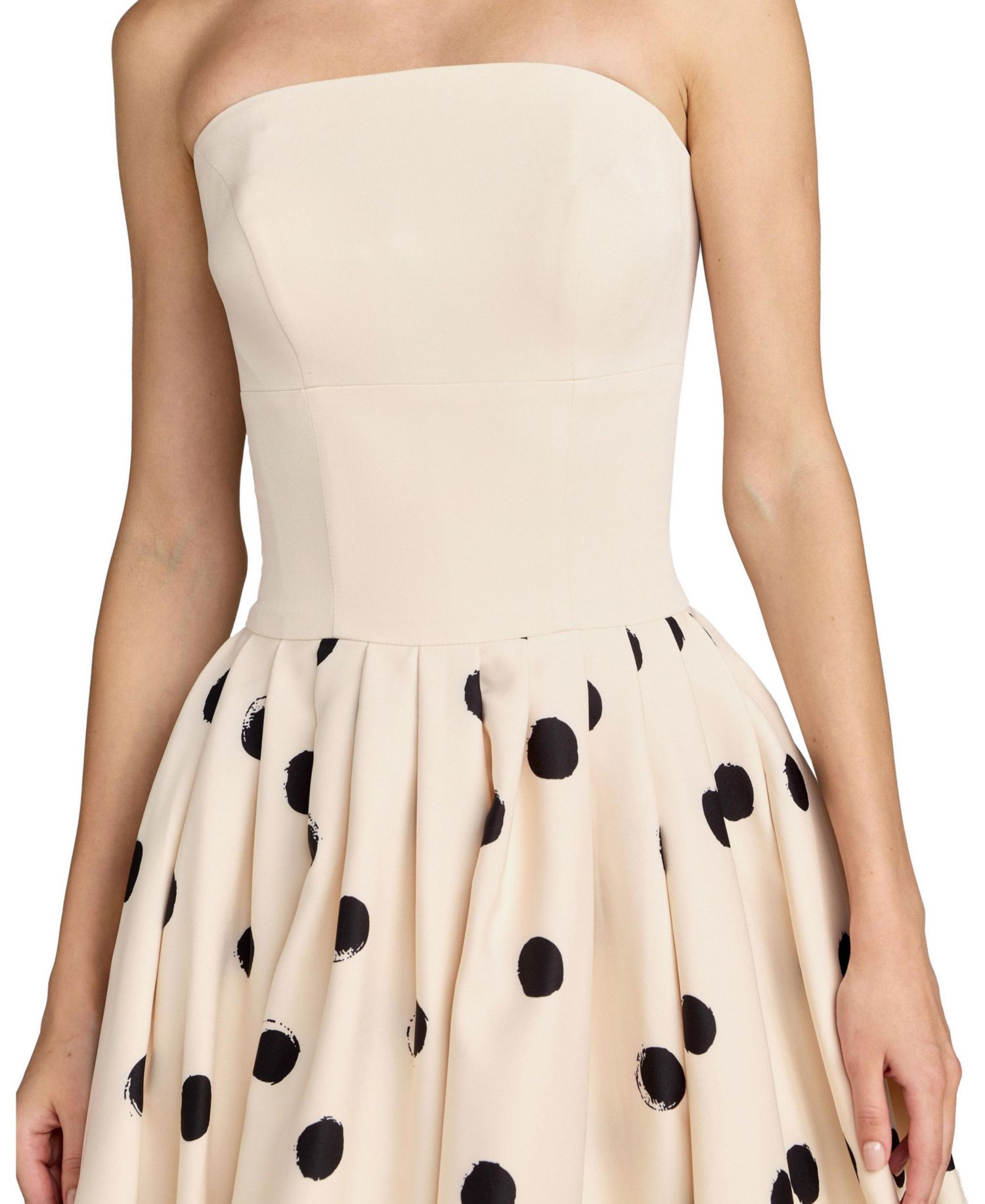 Women's Strapless Polka Dot Crepe Bubble Skirt Midi Dress