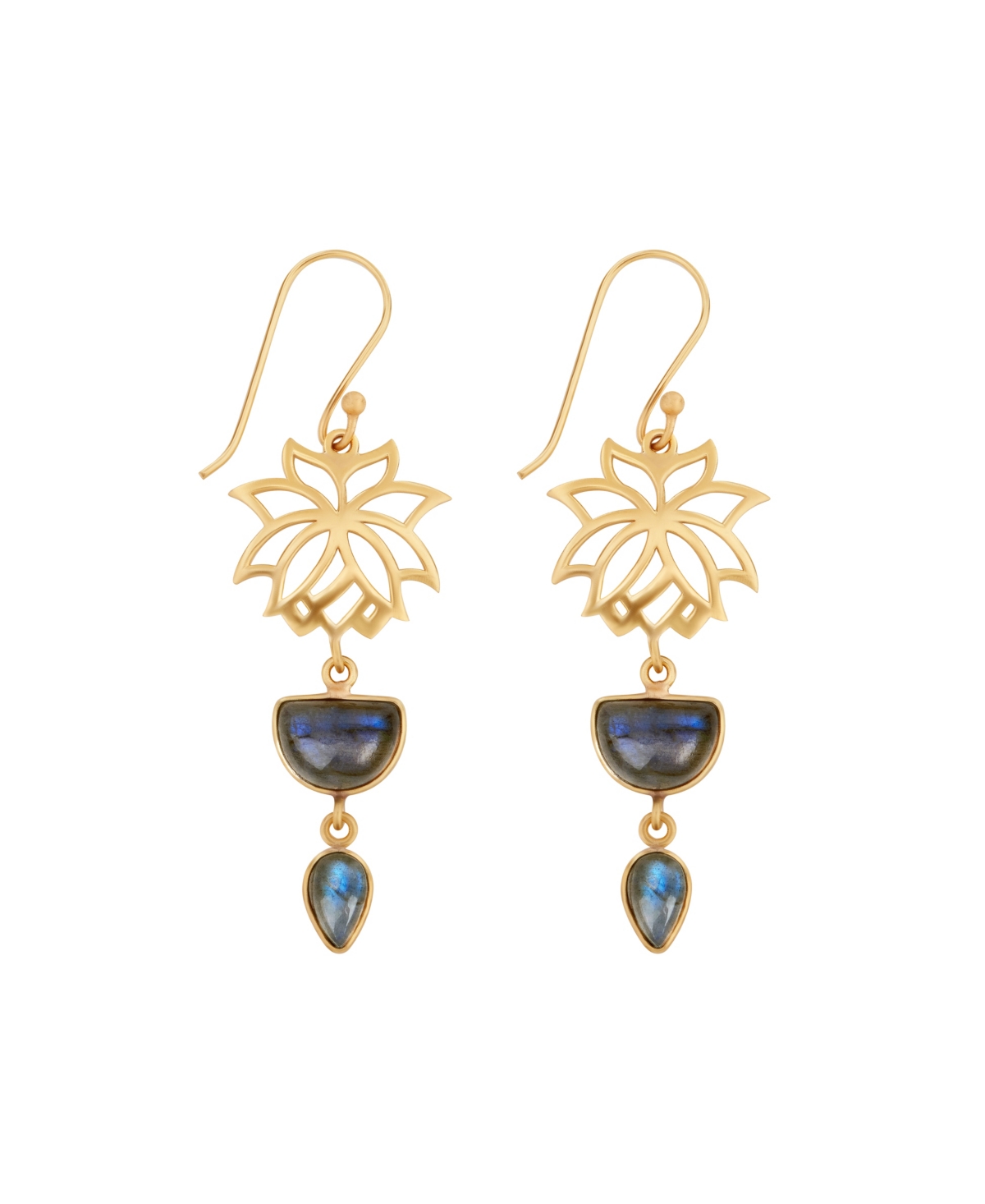 Karma and Luck Subtle Movement - Gold Lotus Labradorite Earrings