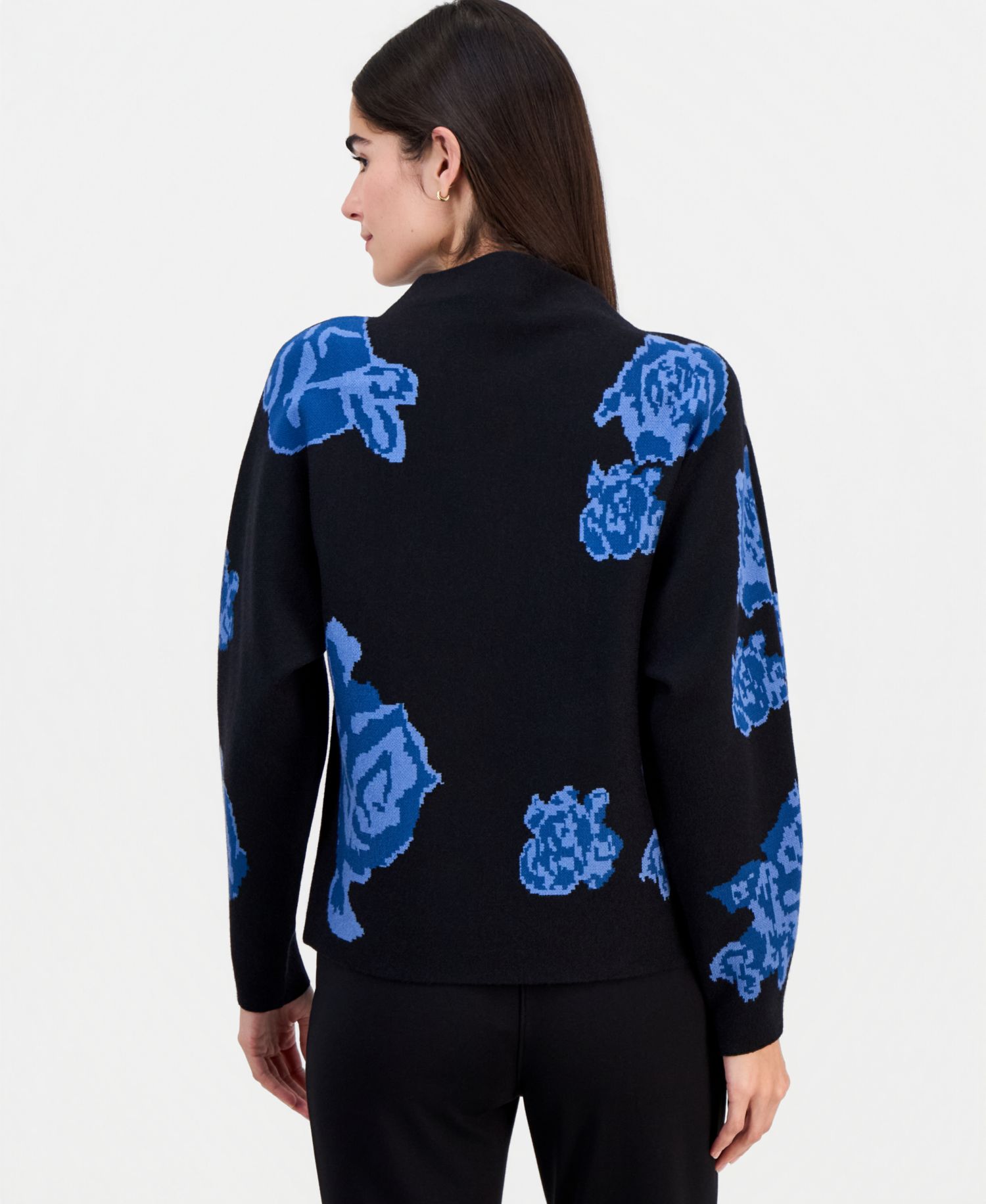 Women's Floral Jacquard Funnel-Neck Dolman-Sleeve Sweater