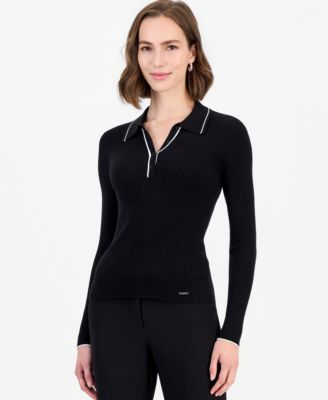 Women's Long-Sleeve Ribbed Polo Sweater