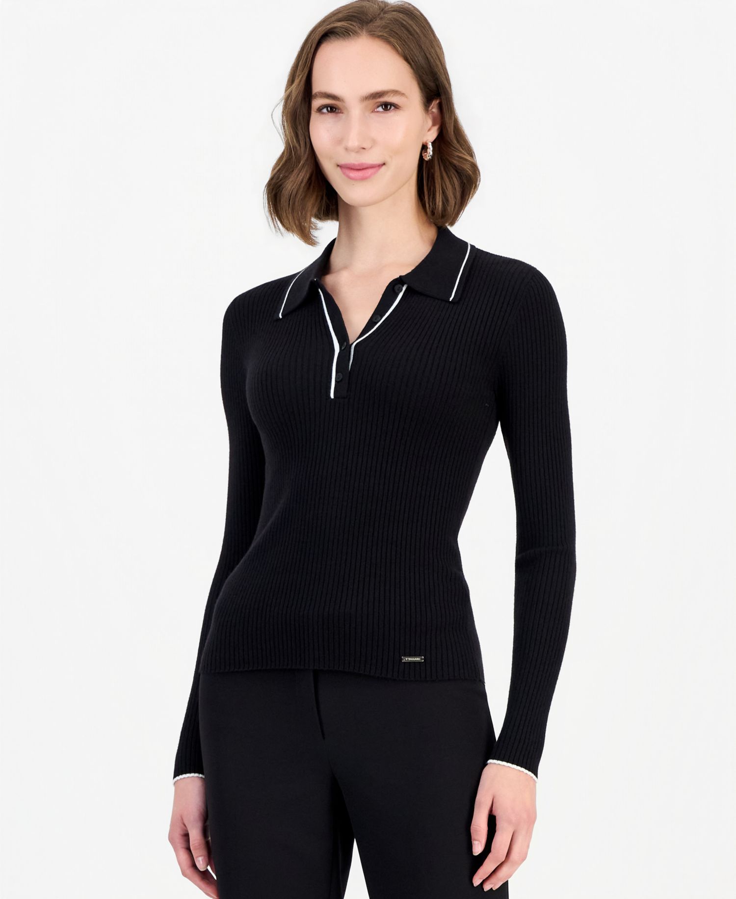 Women's Long-Sleeve Ribbed Polo Sweater