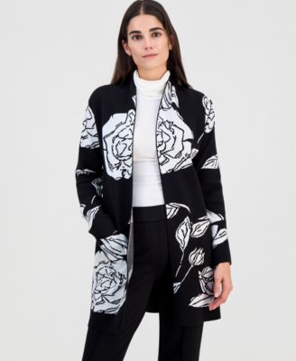 Women's Floral-Jacquard Open-Front Cardigan