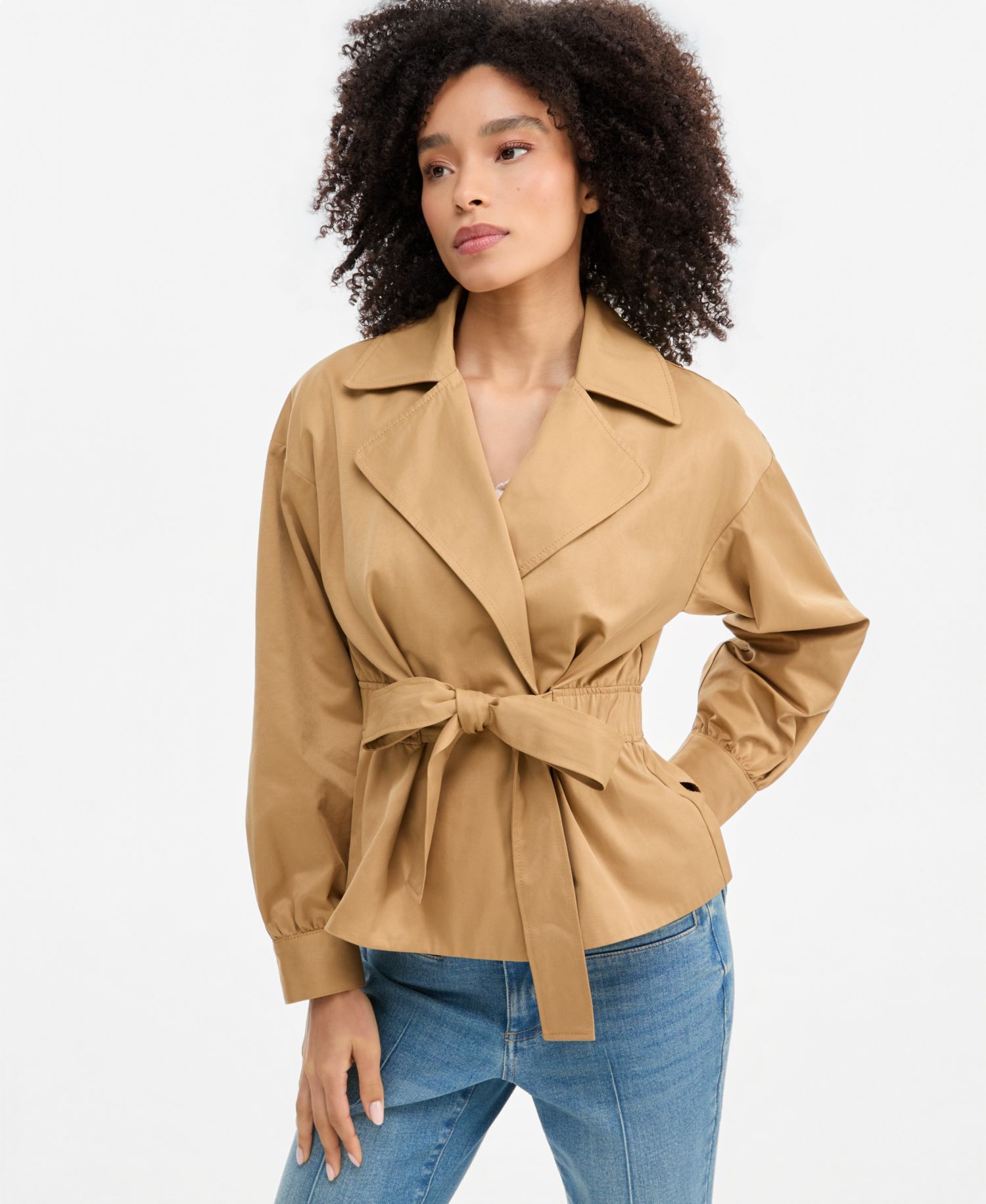 Women's Belted Khaki Trench Double-Breasted Jacket