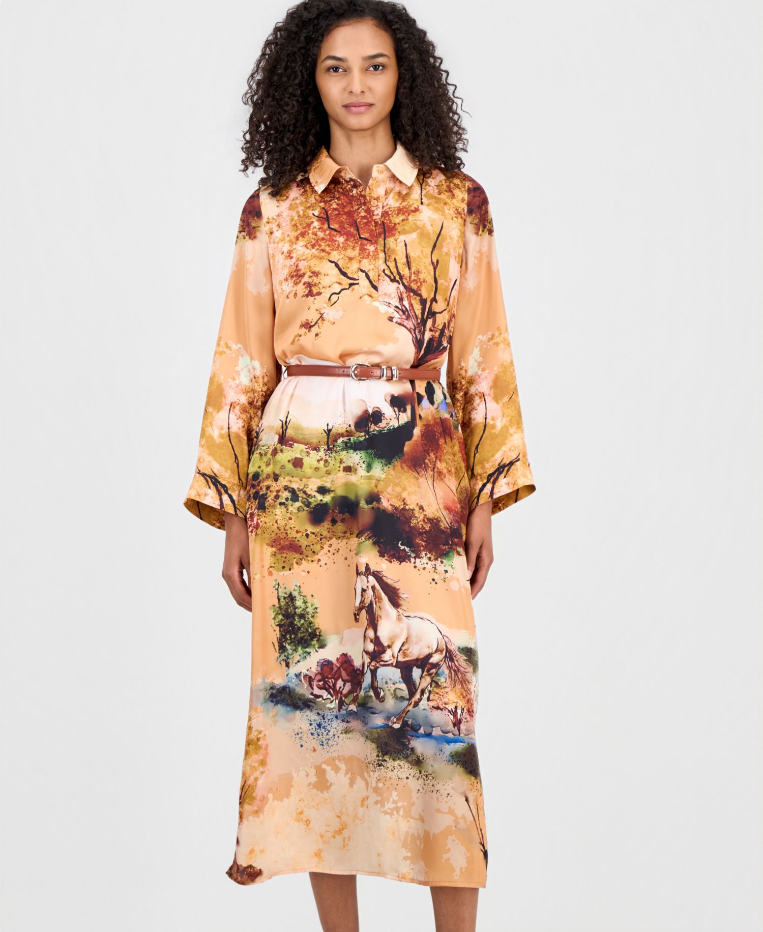 Women's Printed Belted Shirtdress