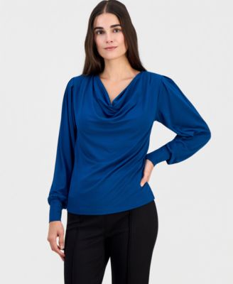 Women's Cowl-Neck Balloon-Sleeve Top