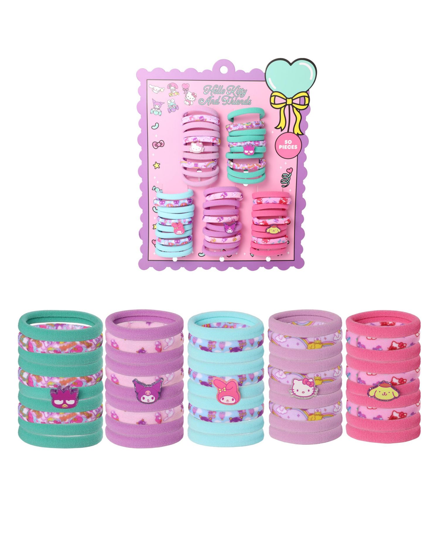 and Friends Hair Ties in Bulk 50 Pieces Official License, Sanrio Hair Accessories with My Melody, Kuromi and More