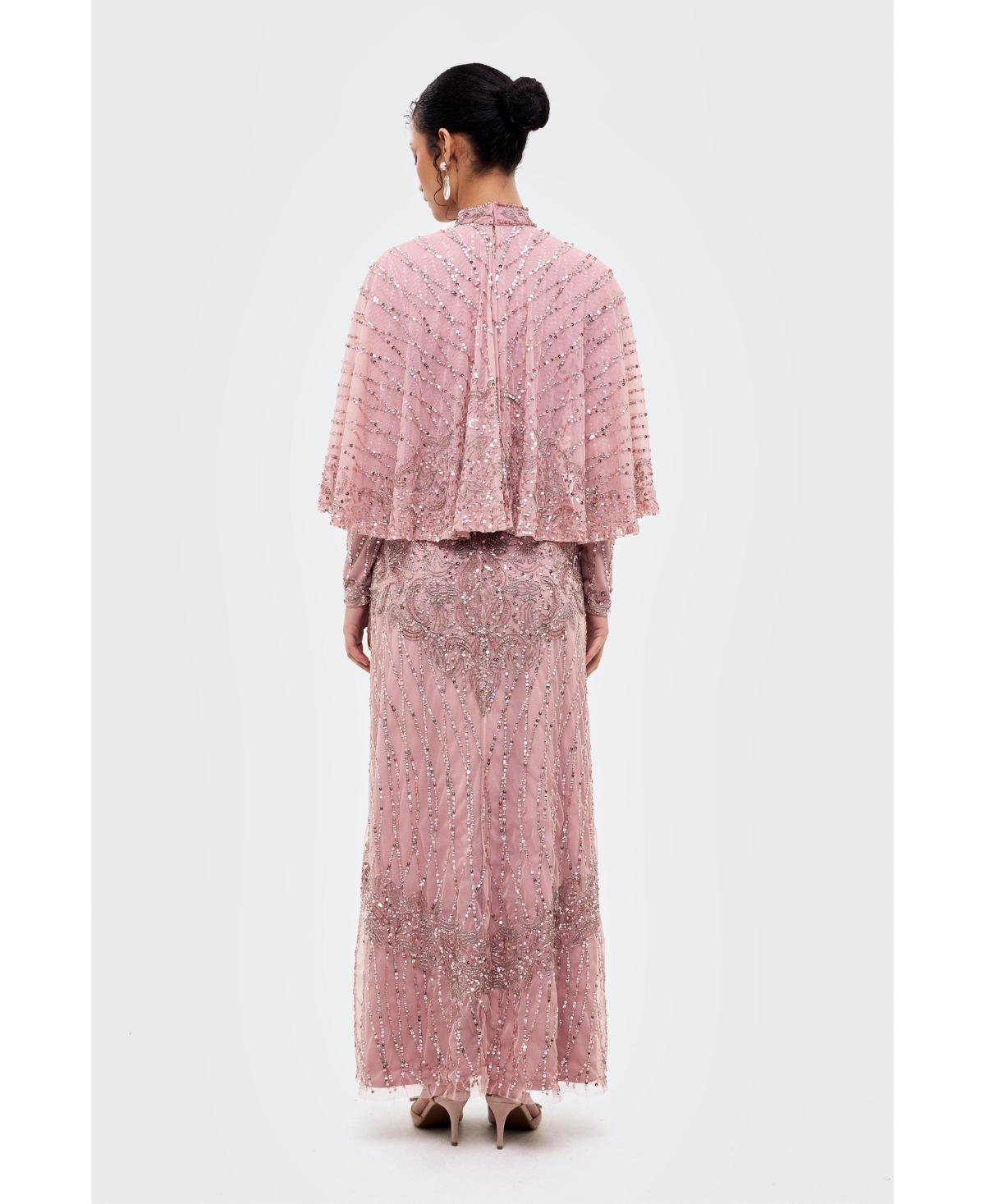 Maryisa Women's Modest Cape Embellished Sequins Gown